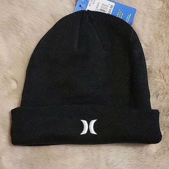 **HOST PICK** MEN'S HURLEY BLACK NEWPORT ONE-CUFF WINTER BEANIE, NEW! - Picture 1 of 6